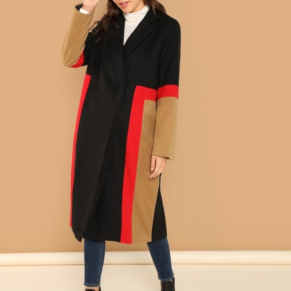 Stylish Black and Red Women's Coat